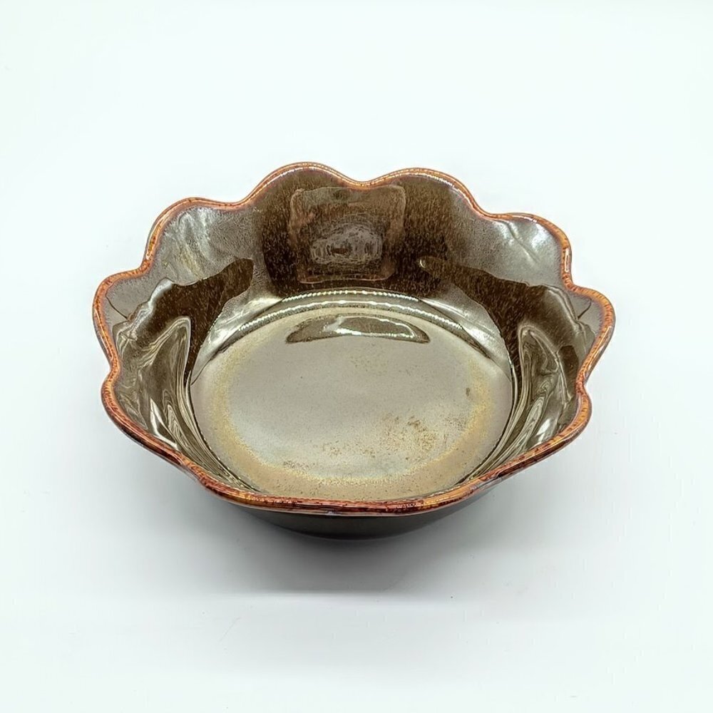 Chaleur Brown Two-Tone Drip Glaze Fluted Ceramic Bowl